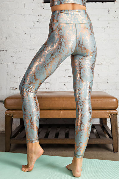 Plus Snake Foil Full Length Leggings in Antique Sage & Gold