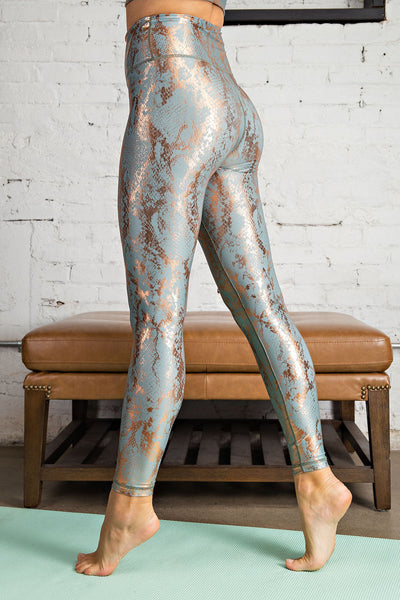 Plus Snake Foil Full Length Leggings in Antique Sage & Gold