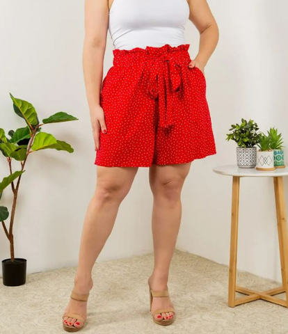 Red Polka Dots Belted Summer Shorts