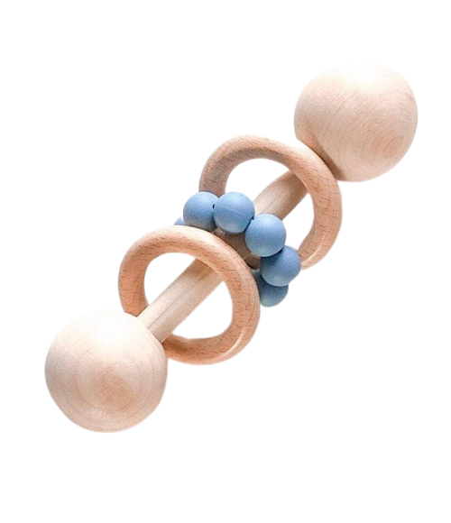 Wood and Silicone Rattle - Powder Blue