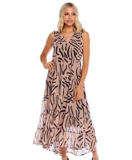 Tan Stripe Maxi Dress, Large