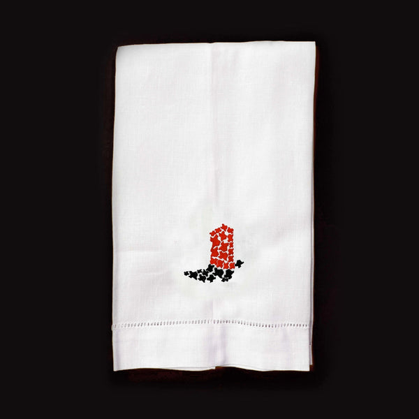 Texas Cowboy Boot Embroidered Tea Towel - Red/Black